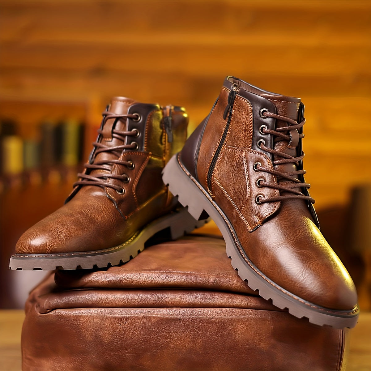 Men's Leather Ankle Boots with Zip, Elegant