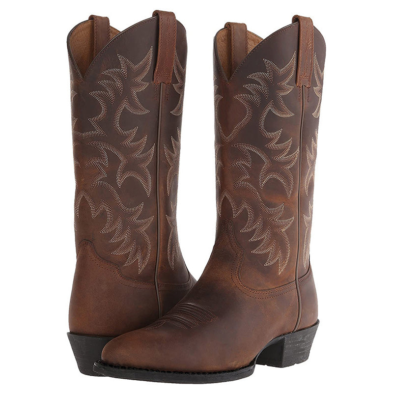 Men's Leather Cowboy Boots with Pointed Toe