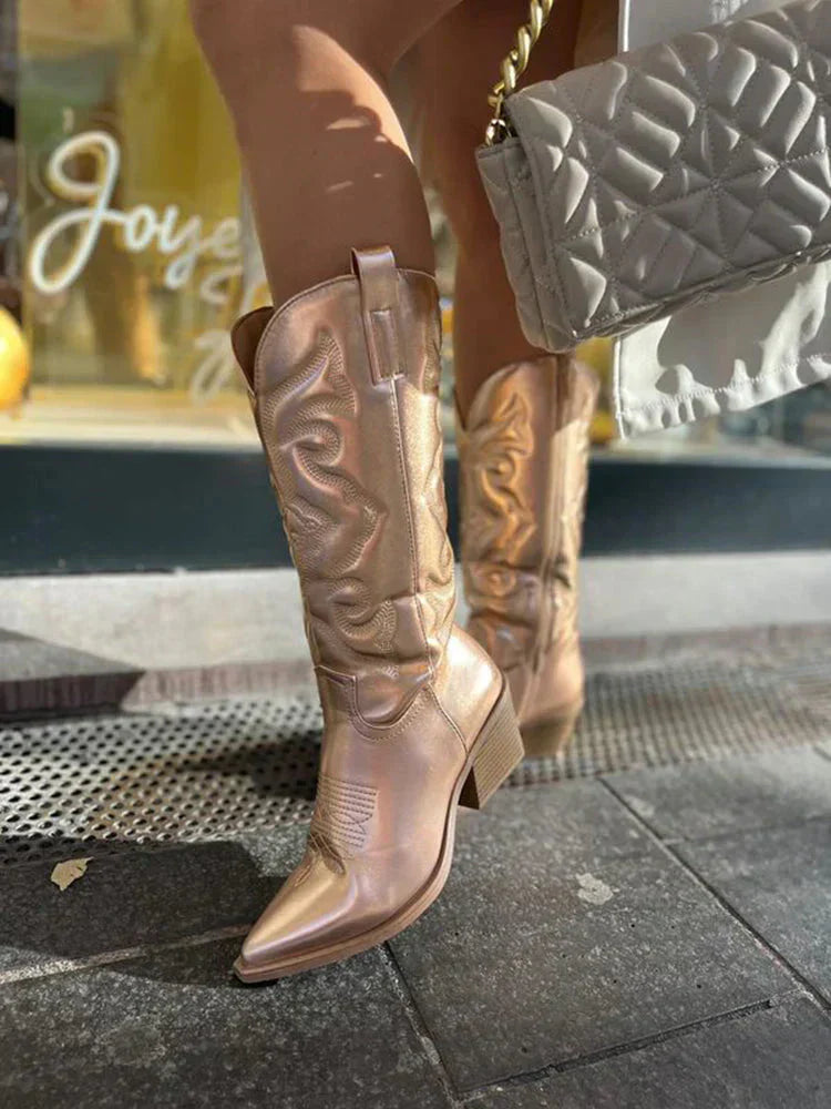 Women's Cowboy Boots with Metallic Finish