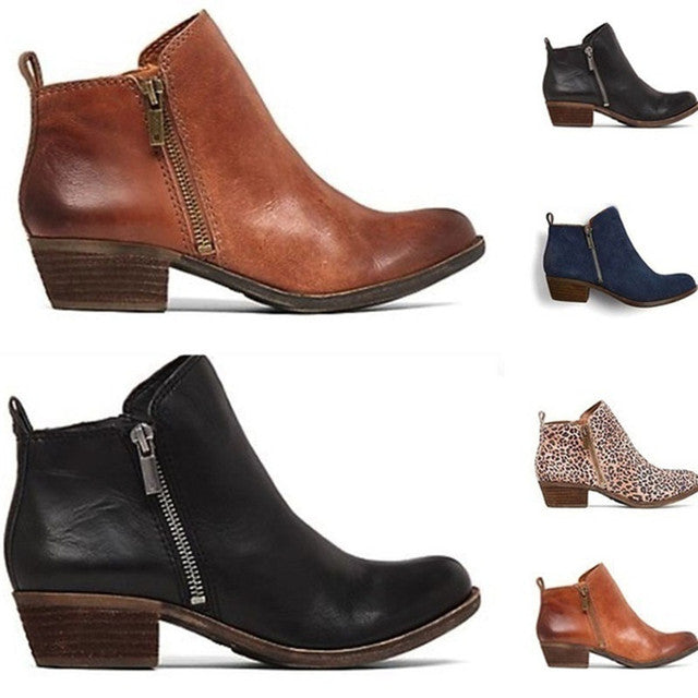 Women's Elegant Retro-Style Heeled Ankle Boots