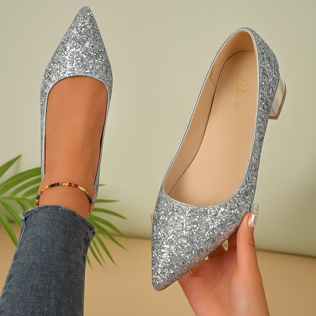 Women's Glitter Ballet Flats with Pointed Toe