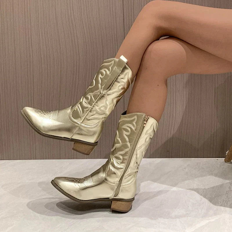 Women's Glossy Western-Style Cowboy Boots