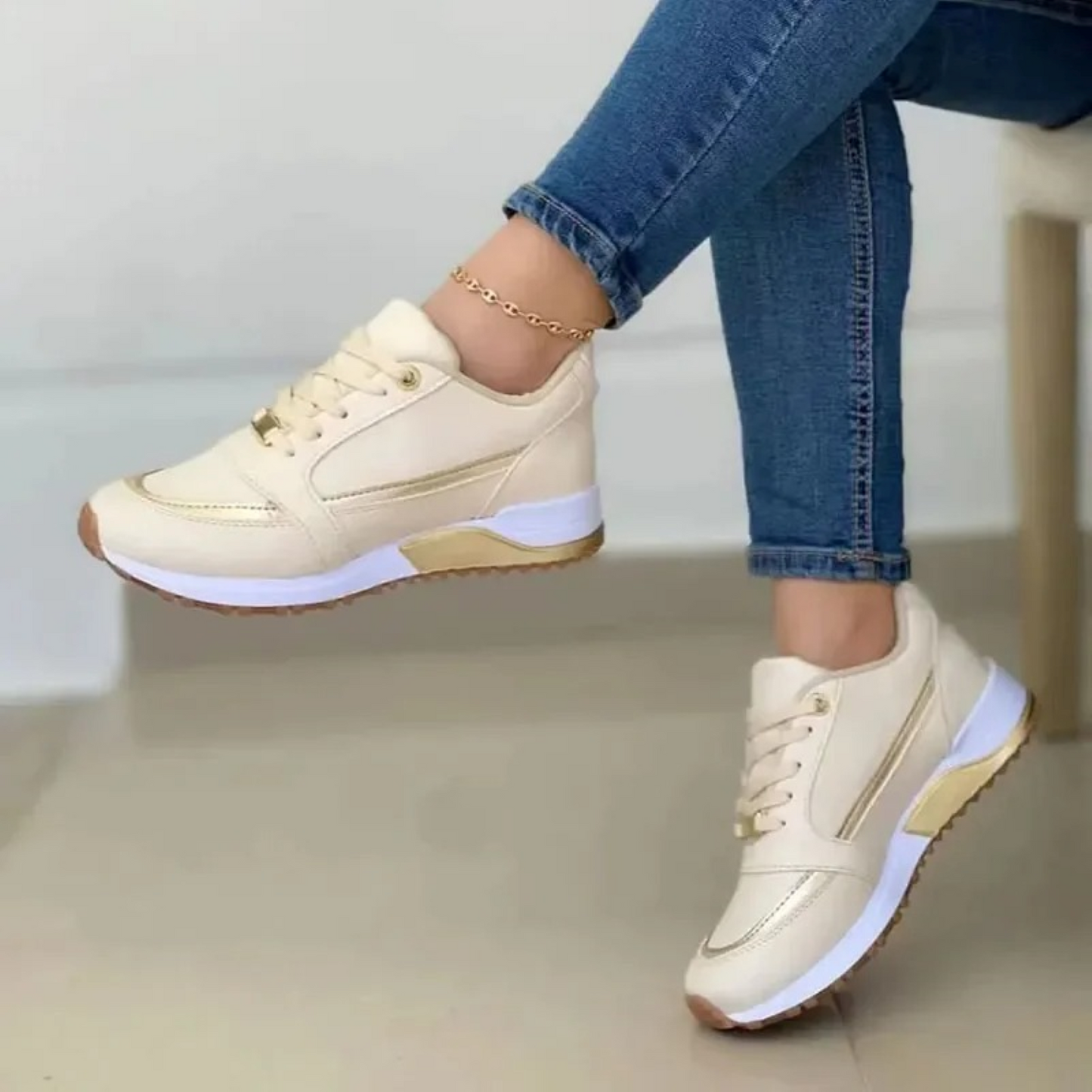 Women's Leather Sport Shoes with White Sole