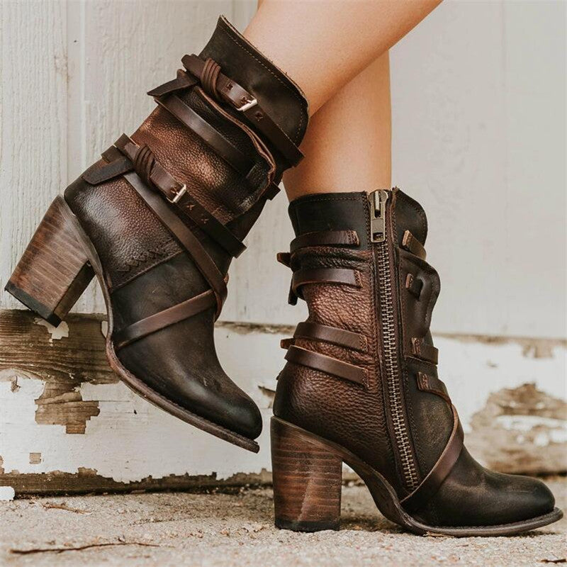 Women's Vintage-Style Ankle Boots with Orthopedic Heel