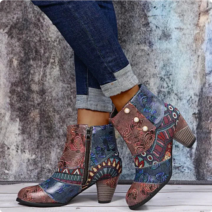 Women's Waterproof Retro-Style Heeled Boots