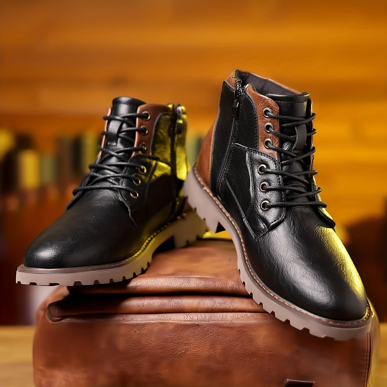 Men's Leather Ankle Boots with Zip, Elegant