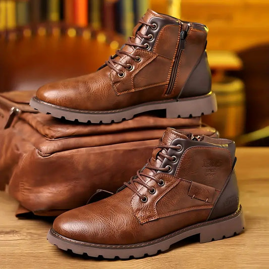 Men's Leather Ankle Boots with Zip, Elegant