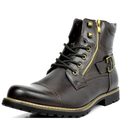Men's Leather Biker Ankle Boots, Durable
