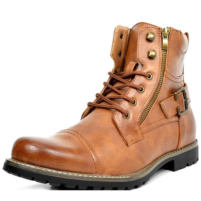 Men's Leather Biker Ankle Boots, Durable