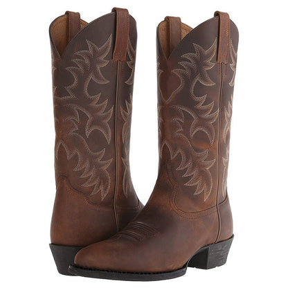 Men's Leather Cowboy Boots with Pointed Toe