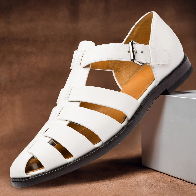 Men's Leather Sandals with Adjustable Buckle