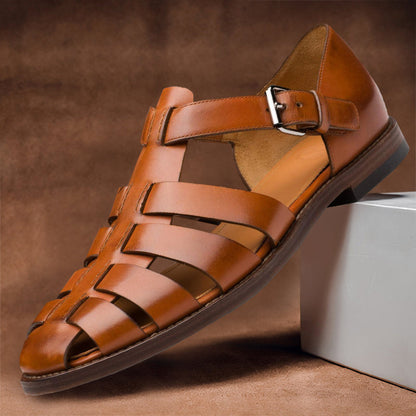 Men's Leather Sandals with Adjustable Buckle