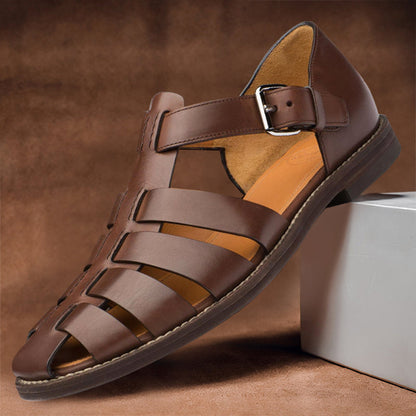 Men's Leather Sandals with Adjustable Buckle