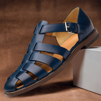 Men's Leather Sandals with Adjustable Buckle