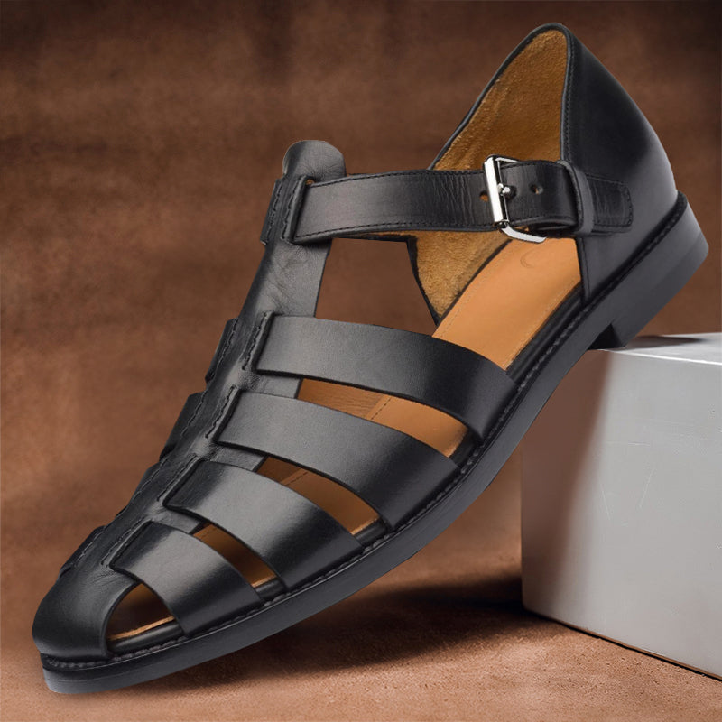 Men's Leather Sandals with Adjustable Buckle