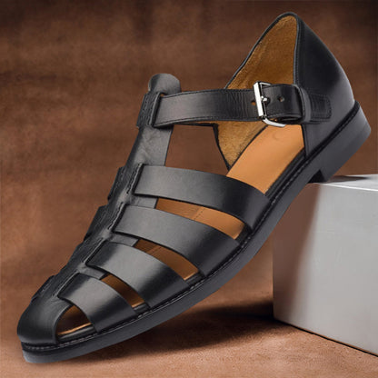 Men's Leather Sandals with Adjustable Buckle