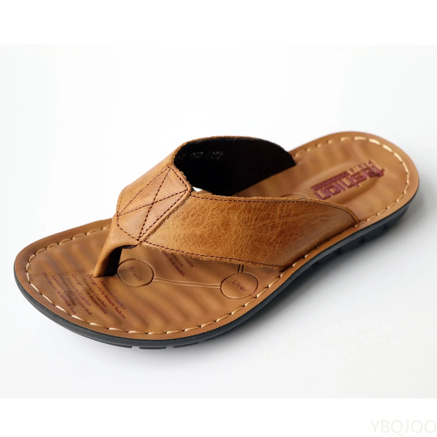 Men's Leather Slides with Wide Straps