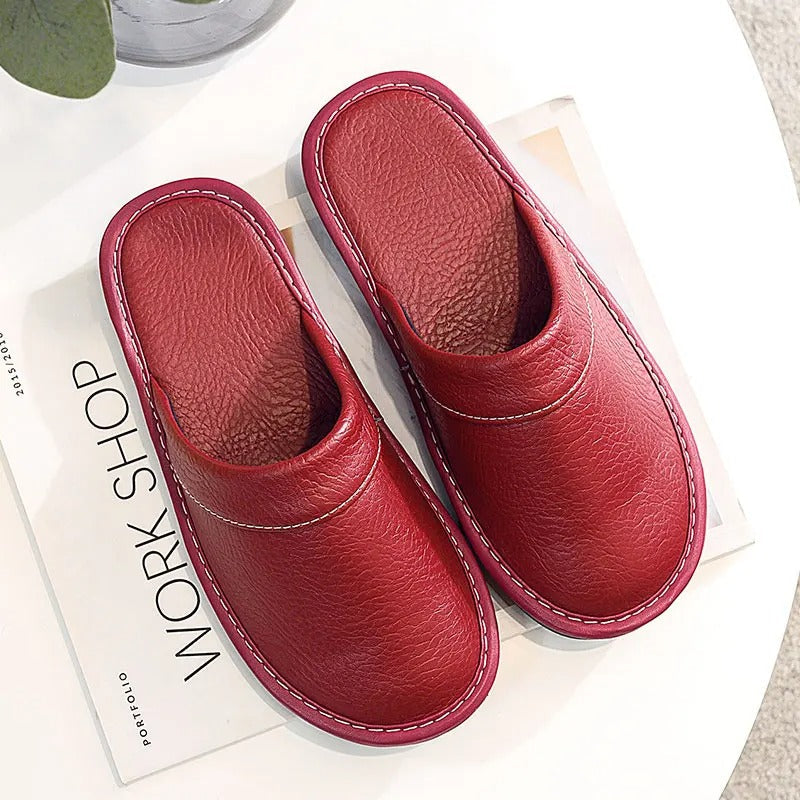 Men's Leather Slippers with a Durable Sole