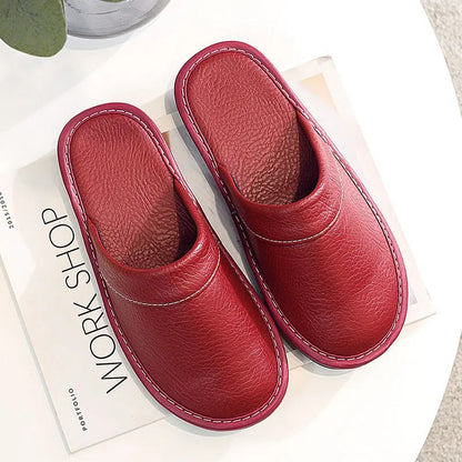 Men's Leather Slippers with a Durable Sole