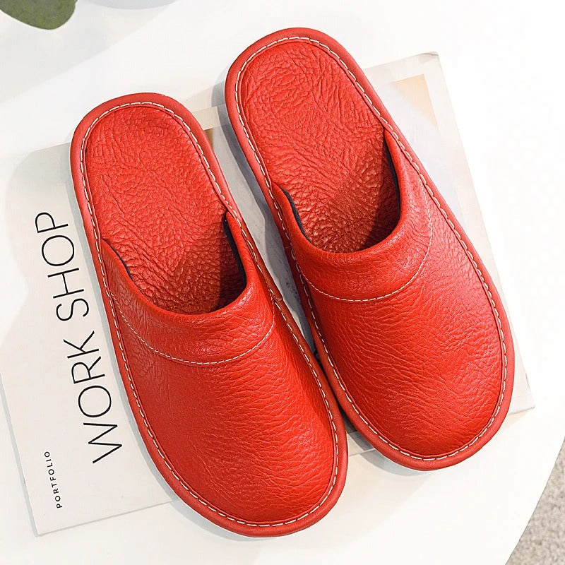 Men's Leather Slippers with a Durable Sole