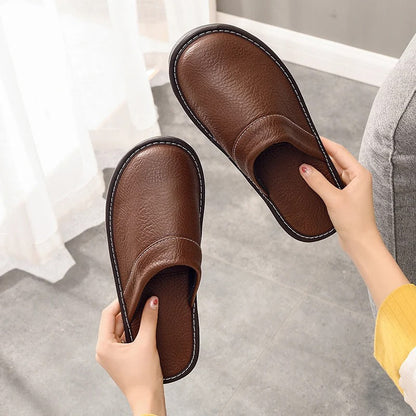Men's Leather Slippers with a Durable Sole