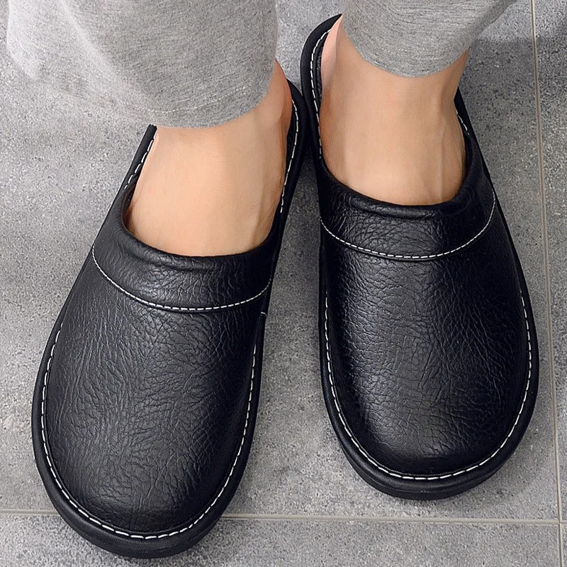 Men's Leather Slippers with a Durable Sole