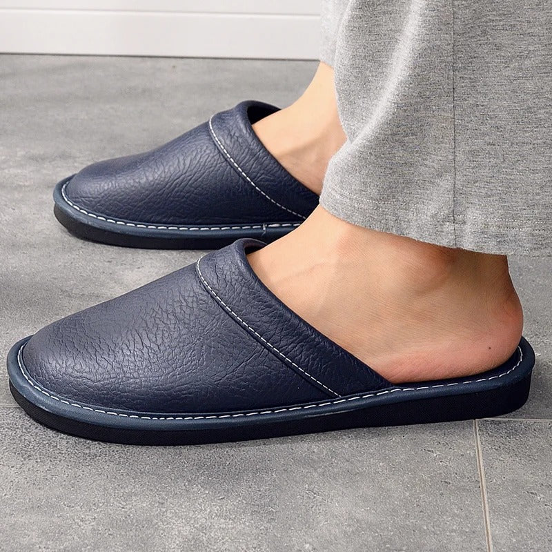 Men's Leather Slippers with a Durable Sole