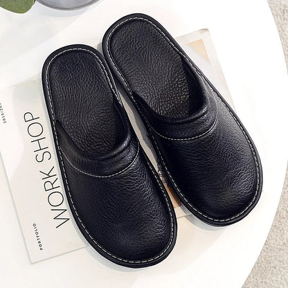 Men's Leather Slippers with a Durable Sole