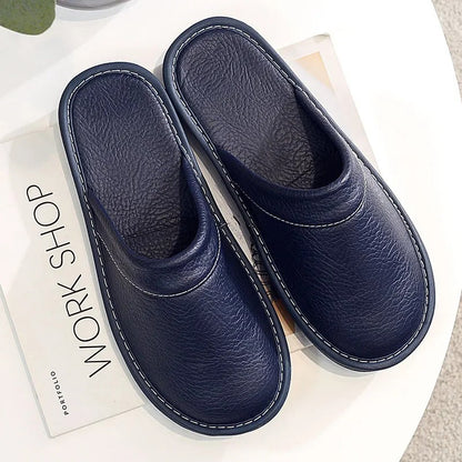 Men's Leather Slippers with a Durable Sole