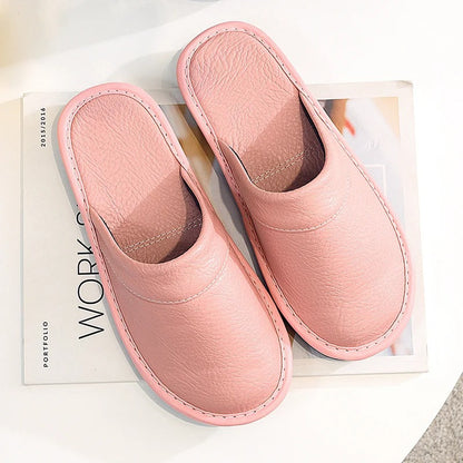 Men's Leather Slippers with a Durable Sole