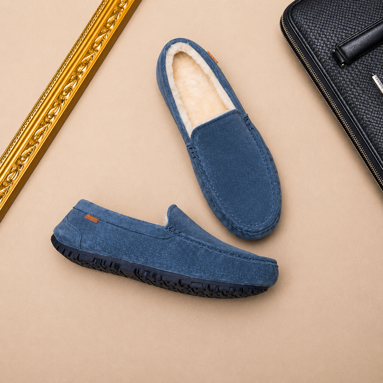 Men's Suede Slippers in Lambskin, Warm
