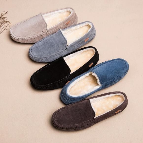 Men's Suede Slippers in Lambskin, Warm