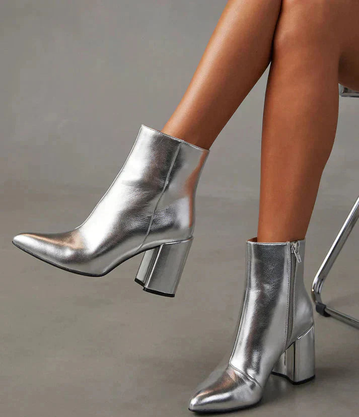 Women's Ankle Boots with a Metallic Finish
