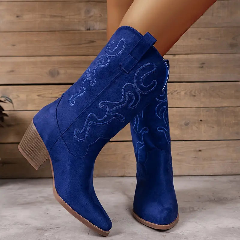 Women's Block-Heel Cowboy Boots with Pointed Toe
