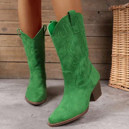 Women's Block-Heel Cowboy Boots with Pointed Toe