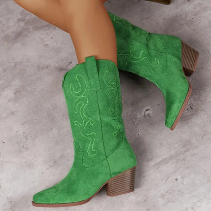 Women's Block-Heel Cowboy Boots with Pointed Toe