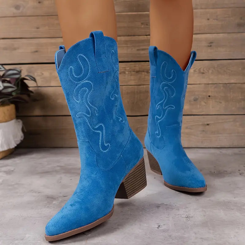 Women's Block-Heel Cowboy Boots with Pointed Toe