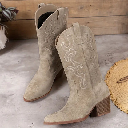 Women's Block-Heel Cowboy Boots with Pointed Toe