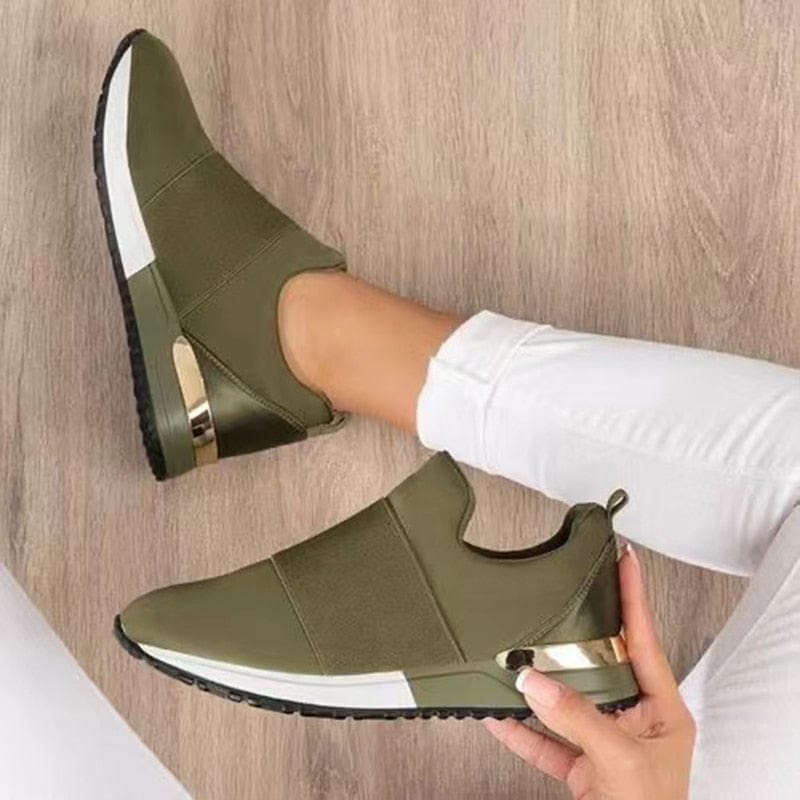 Women's Breathable Sneakers with Gold Accents