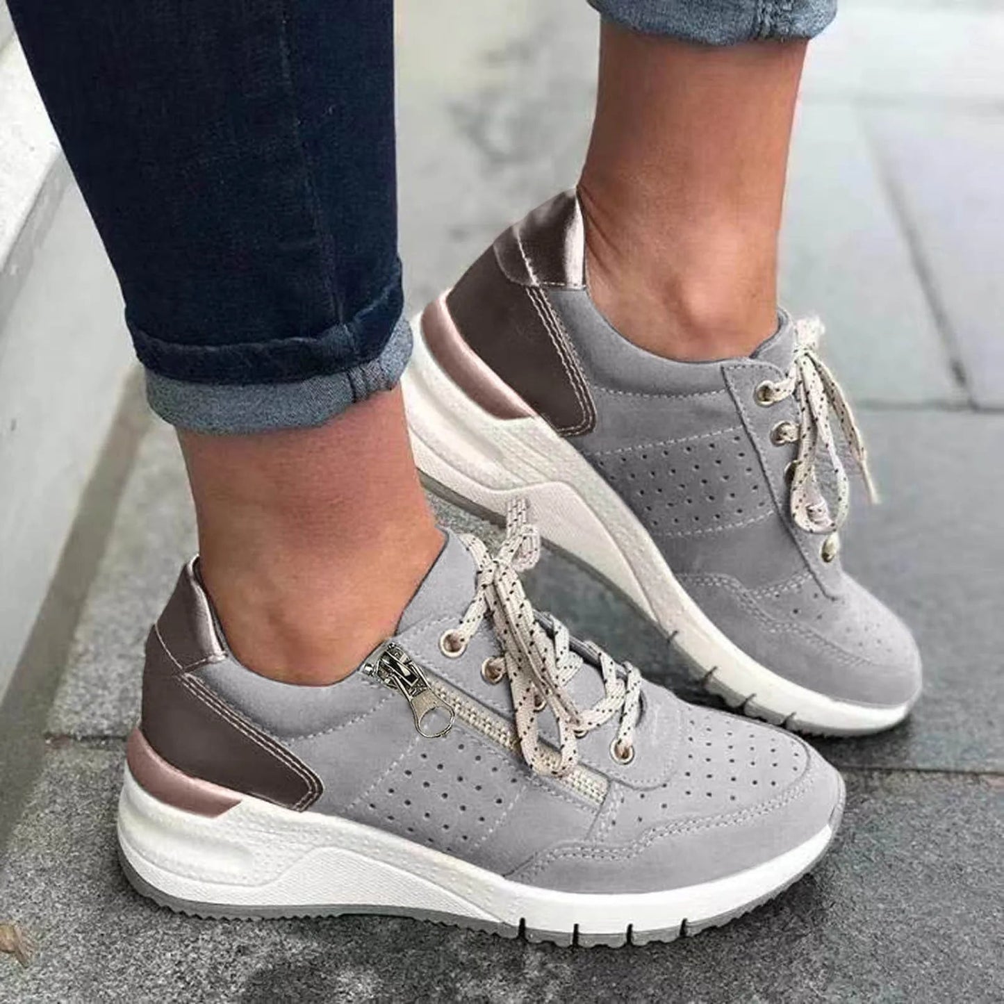 Women's Chunky-Sole Lace-Up Sneakers