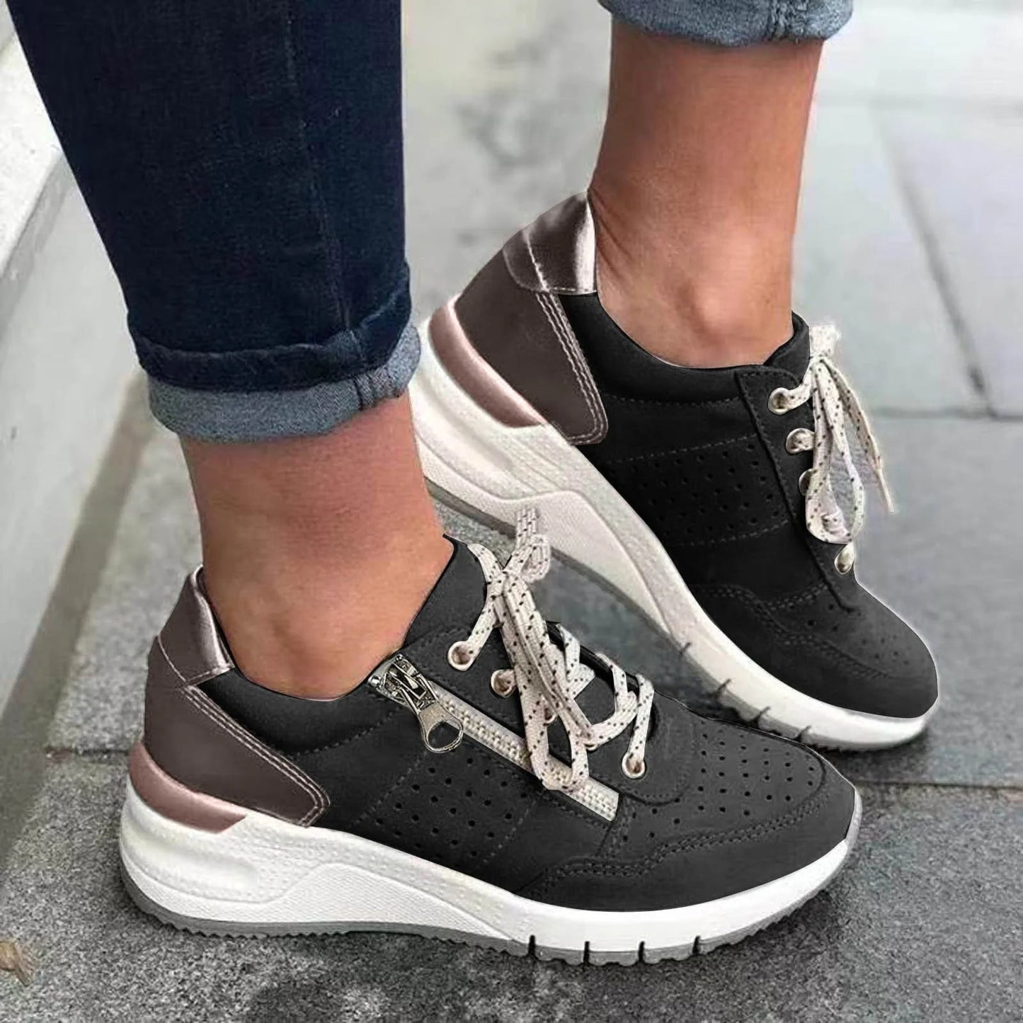 Women's Chunky-Sole Lace-Up Sneakers