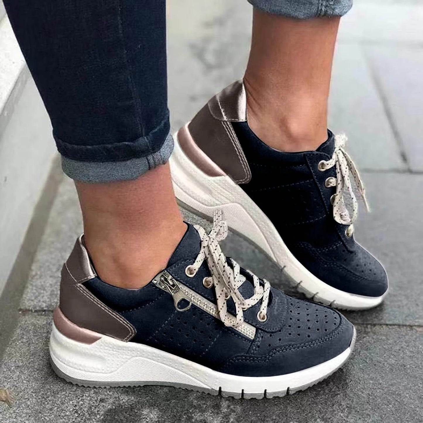 Women's Chunky-Sole Lace-Up Sneakers