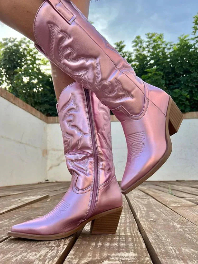 Women's Cowboy Boots with Metallic Finish