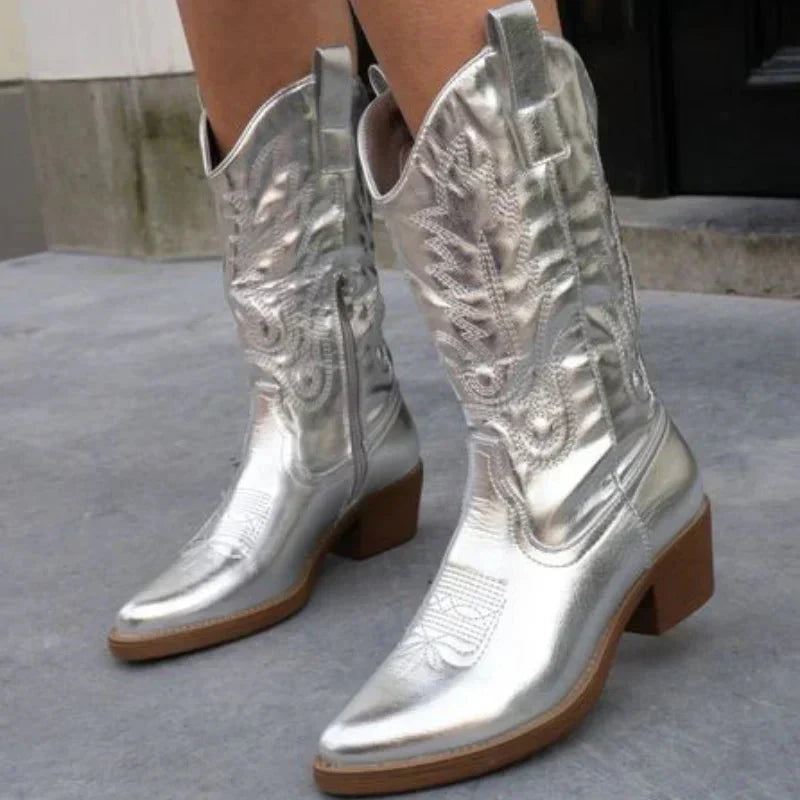 Women's Cowboy Boots with Metallic Finish