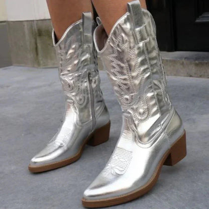 Women's Cowboy Boots with Metallic Finish