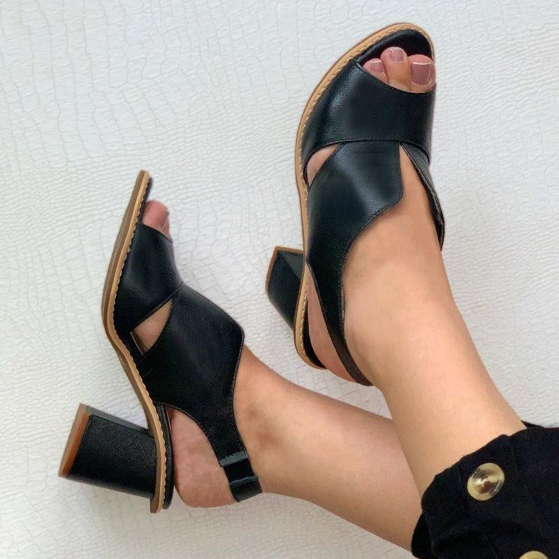 Women's Elegant Block-Heel Sandals with Adjustment