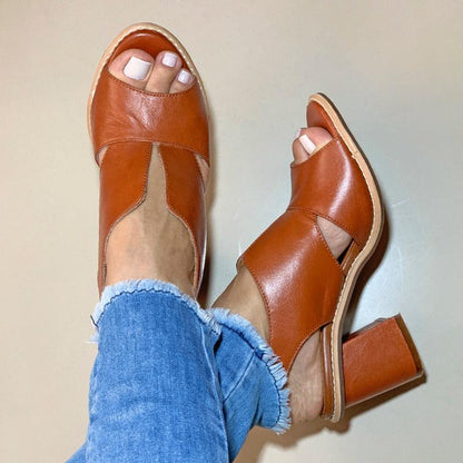 Women's Elegant Block-Heel Sandals with Adjustment
