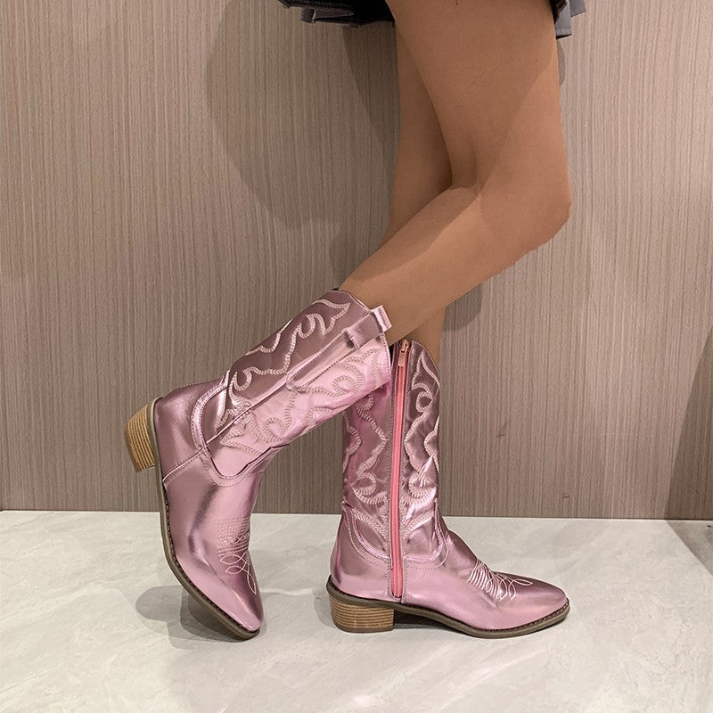 Women's Glossy Western-Style Cowboy Boots
