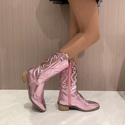 Women's Glossy Western-Style Cowboy Boots