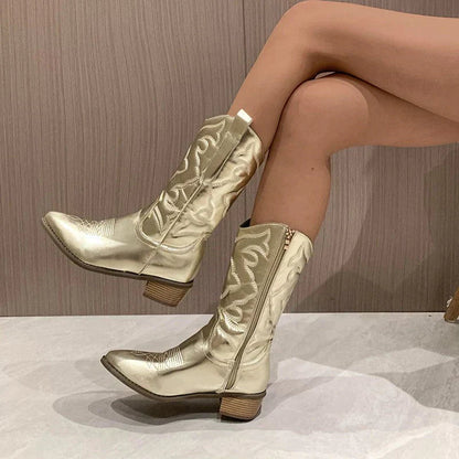 Women's Glossy Western-Style Cowboy Boots